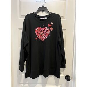 Quacker Factory Butterfly Heart Embroidered Sweatshirt Black XL A677834